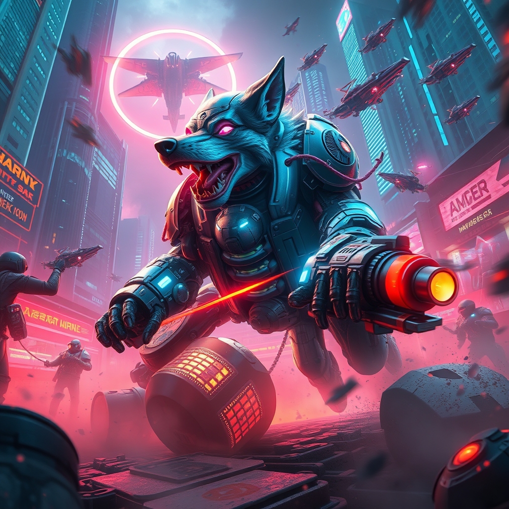 عکس یک سگ سایبرپلنکی آینده نگر که در حال جنگیدن است22