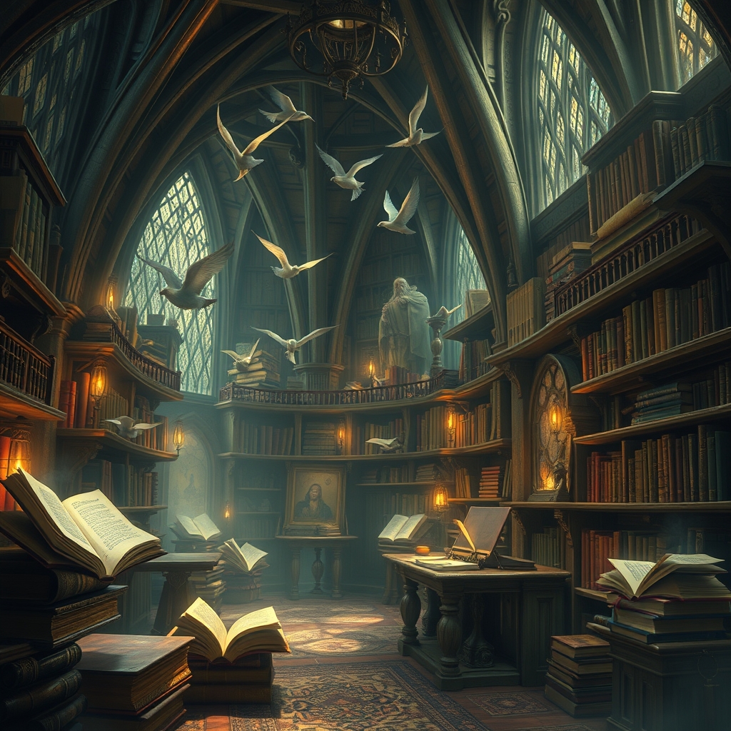 کتاب خانه شگفت انگیز جادو گران که پر از کتاب های شگفت انگیز و شناور است15