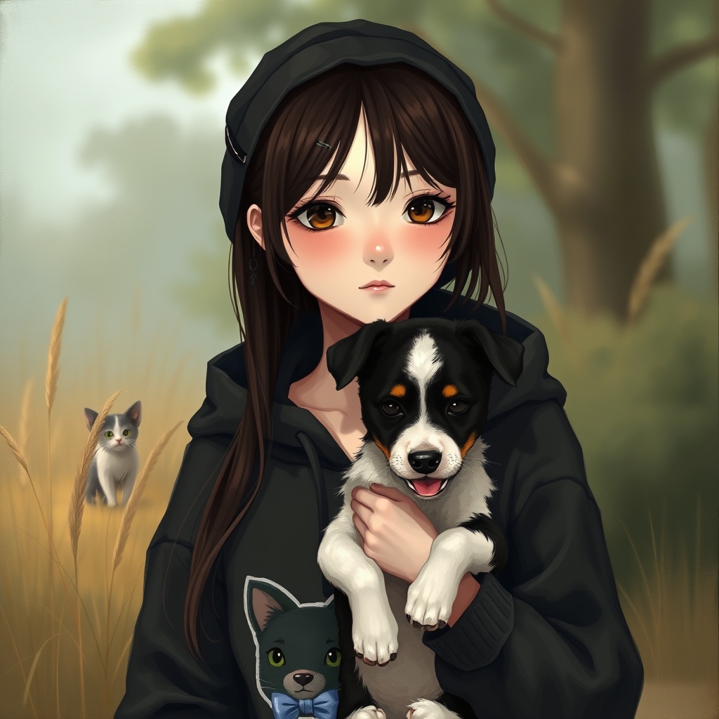 یک دختر با موهای موج دار قهوه ای و بلند 
 و چشمان آبی و لباس بنفش اسپرت به همراه آرم بی تی اس روی لباسش و یک سگ کوچک قهوب ای و مشکی⚽️🎳🥋🌊🌊🌊🌊💋💋💋🏞🏞🏝🏝🧞‍♀️🧞‍♀️👩🏻‍🦰👩🏻‍🦰👩🏻‍🦰🌁👸🏼👸🏼👸🏼یک دختر نوجوان با موهای بلند خرمایی روبه مشکی که آن ها را با گیره ای پشت سرش جمع کرده است و چشمان قهوه ای تیره و هودی ای کلاه دار مشکی با طرح گربه که کلاهش را بر روی سرش گذاشته است و پوستی سفید 💅🏼💅🏼👩‍❤️‍👩👩‍❤️‍👩💜💜🌌🌌🌚🌚🌚⚡2