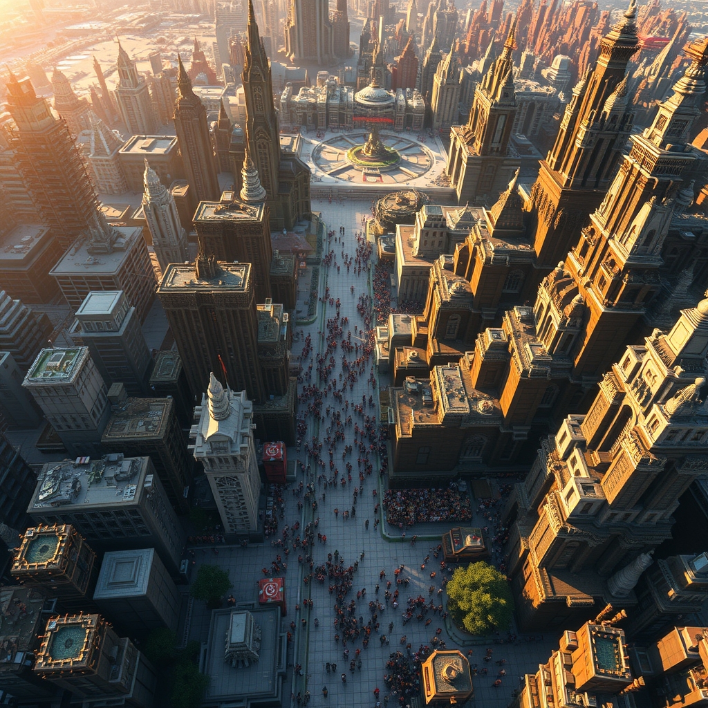 تمام پلیرهای ماین کرافت یک شهر بزرگ و پیشرفته ساختند که همگی آنجا کنار هم زندگی می‌کنند خیلی راحت زاویه دوربین از بالای شهر بعد از ظهر تمام شهر و شهروندا این کرافتی‌اند6