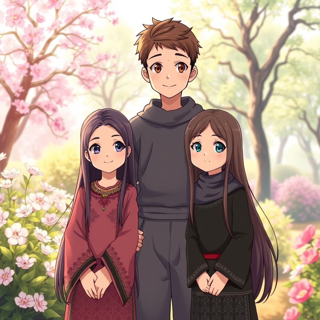 عکس پسر ۱۶ ساله کنار دو دختر موهای ساف و بلند دختر ها ۱۴ و ۱۰ ساله 14