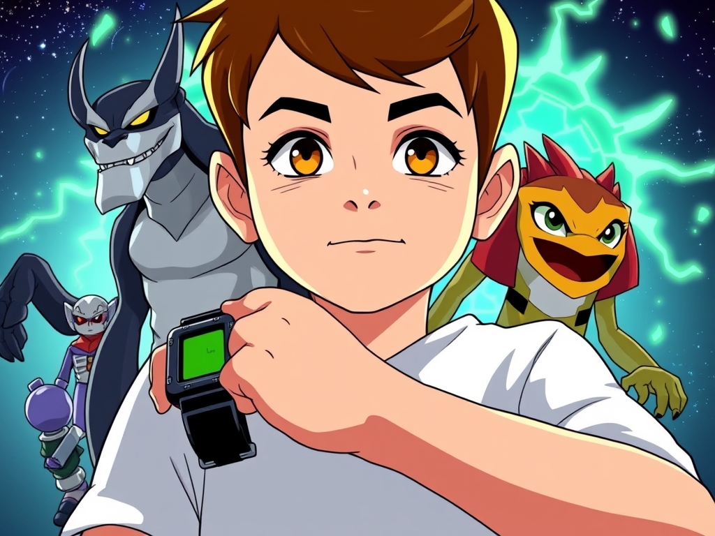 بچه ای با ساعت بن تن کلاسیک و موجودات بن تن پشتش
13