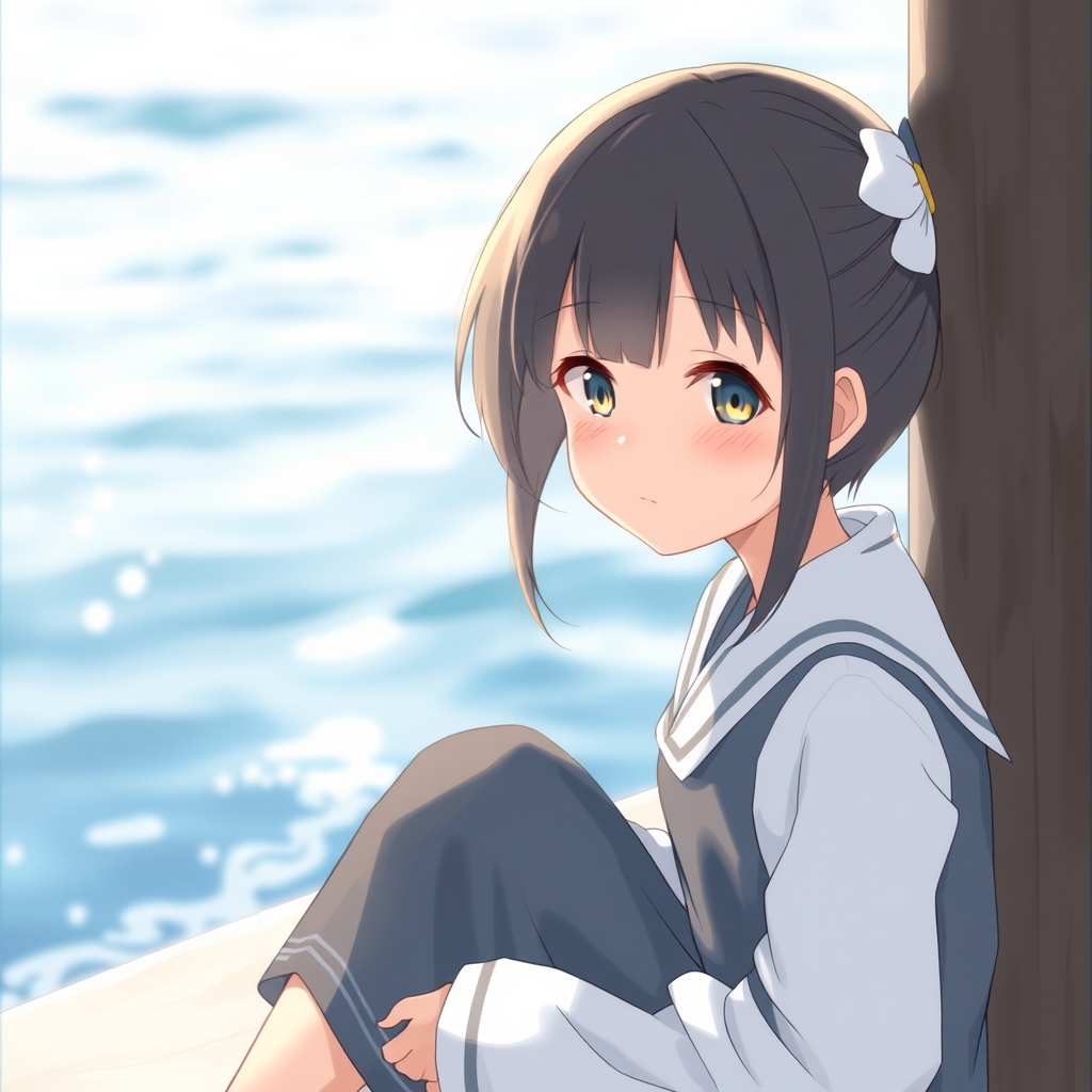 دختر در کنار دریا آرام6