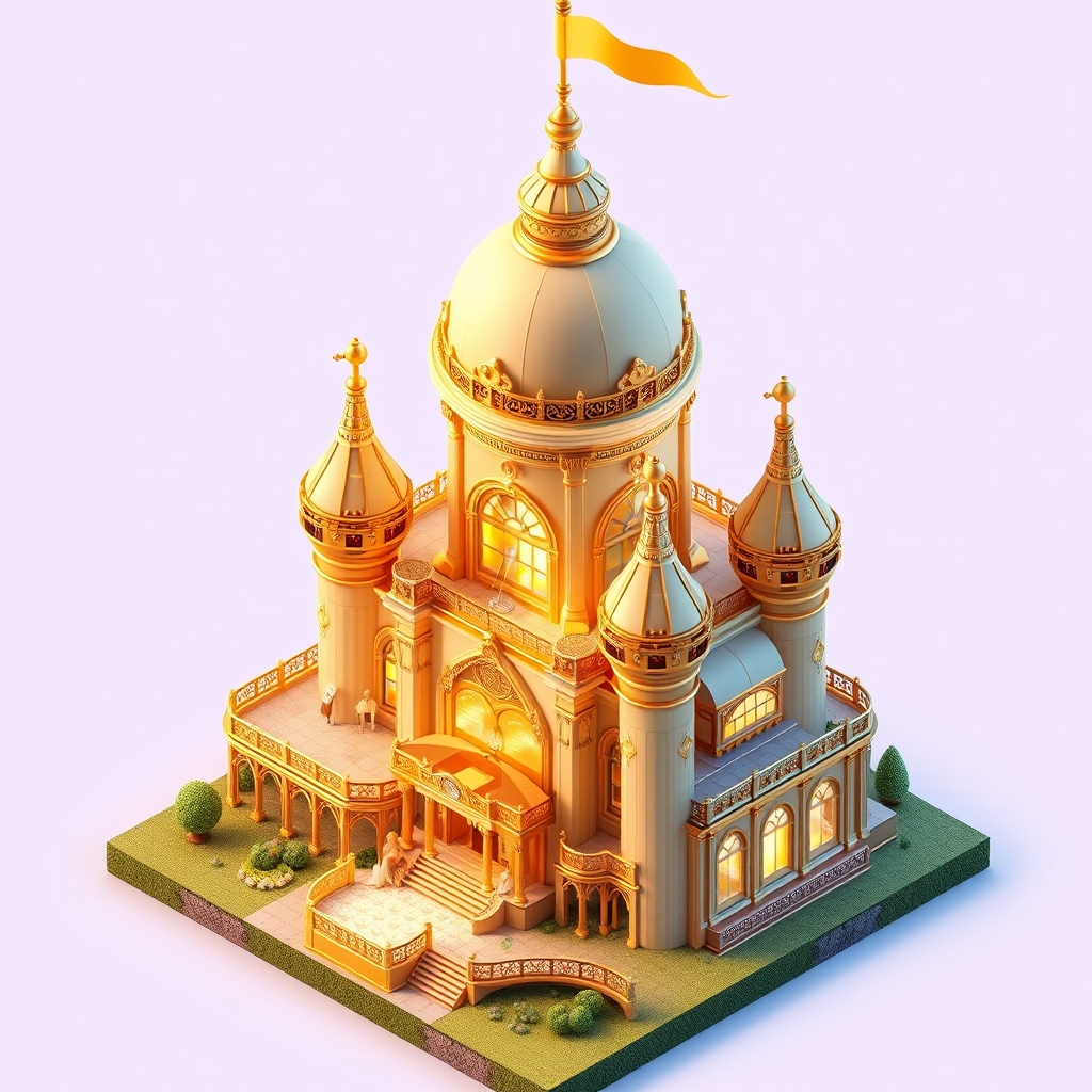 یک قصر طلایی با تم مروارید که همه وسیله دارد  ( ایزومتریک) داخل5