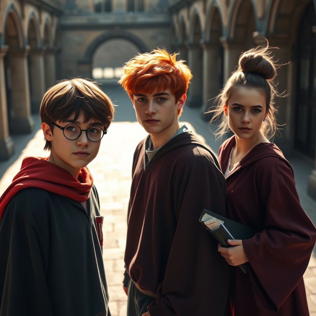 یک پسر شبیه به هری پاتر و یک پسر شبیه به رون ویزلی و یک دختر شبیه به هرماینی گرینجر روز باشد کنار هم باشند3