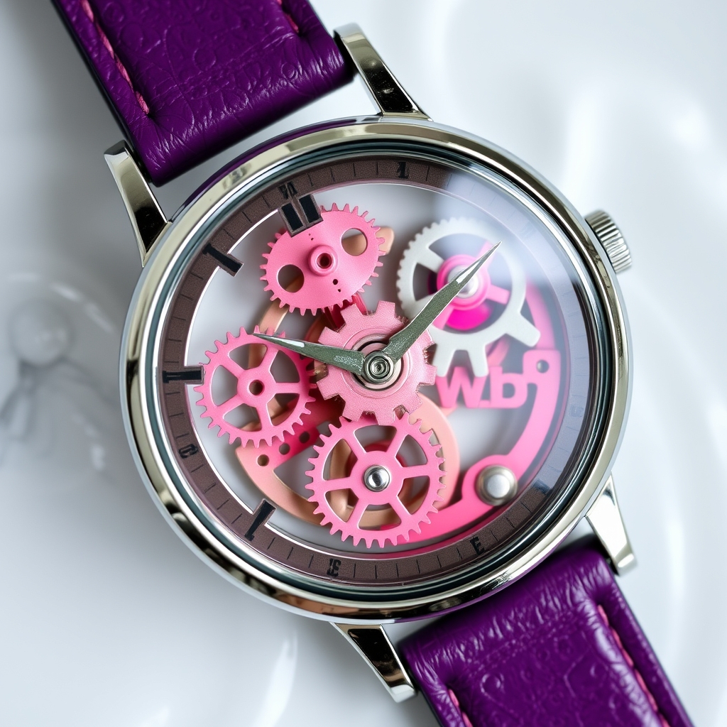 یه ساعت آبی که چرخ دنده هاش صورتی هست و بندش بنفش23