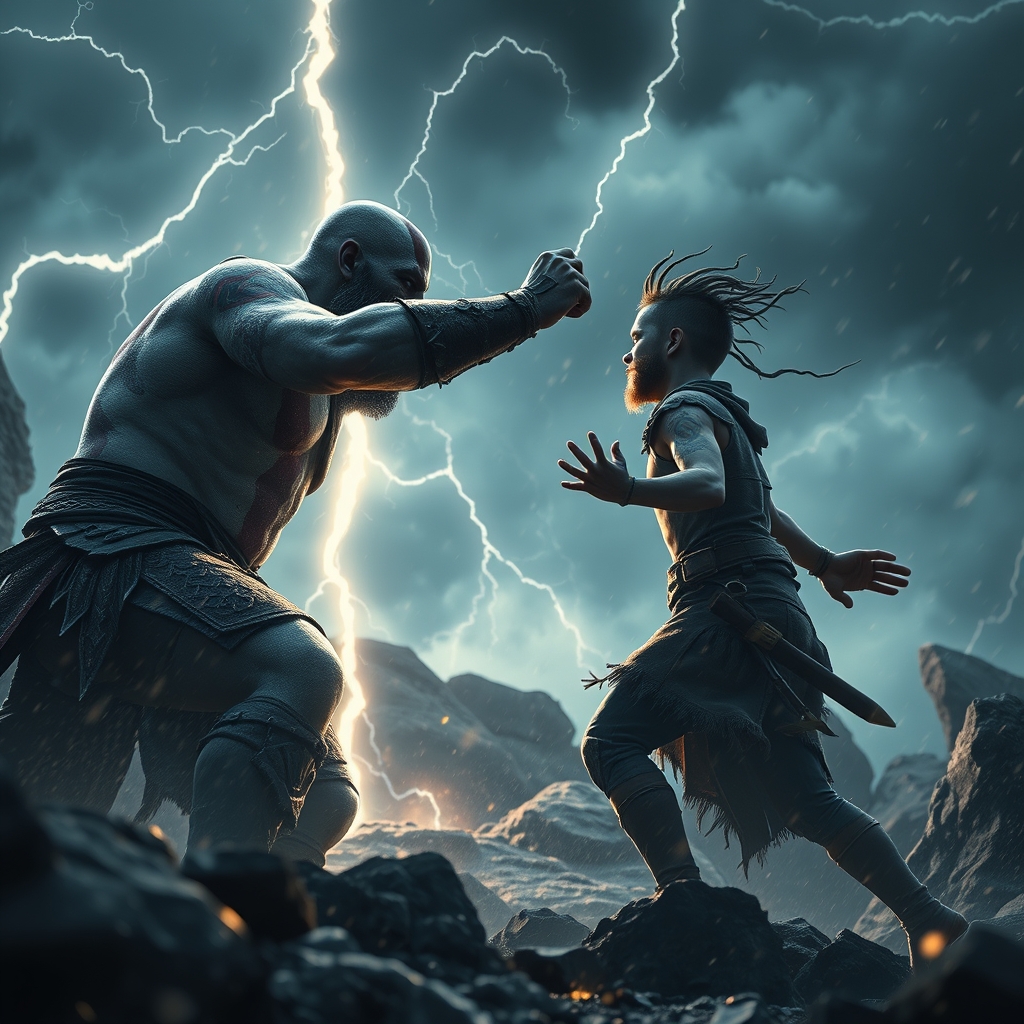 خدای جنگ در حال جنگیدن با پسرش 16