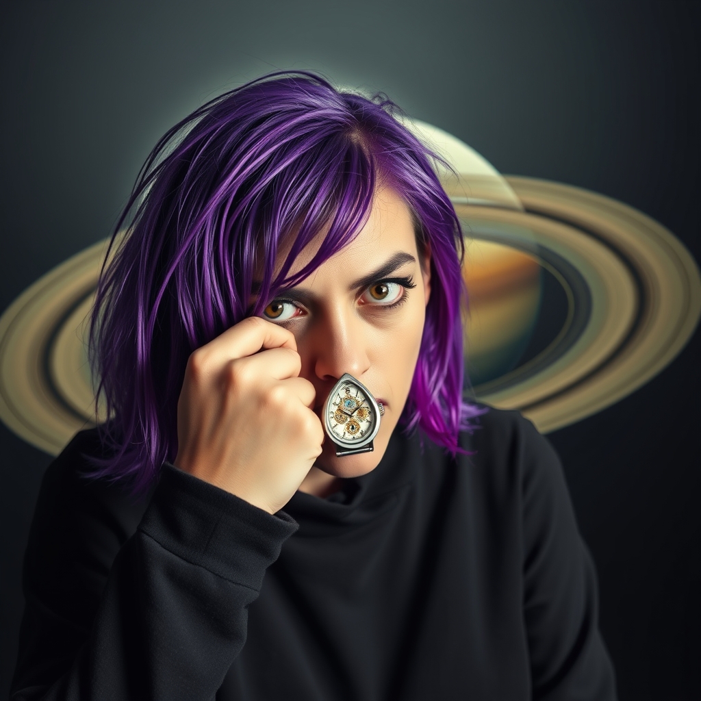 ساعتی با طرح اشک در دست یک آدم روانی با موهای بنفش در روی سیاره زهل21