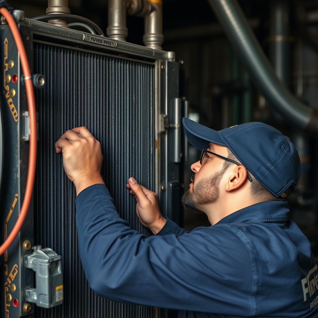 یک سرویسکار در حال تعمیر پکیج ایران رادیاتور4