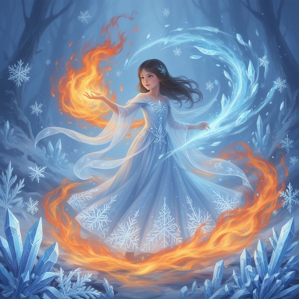یک دختر که لباس یخی دارد و حتی جادوی آن آتش و یخ است1
