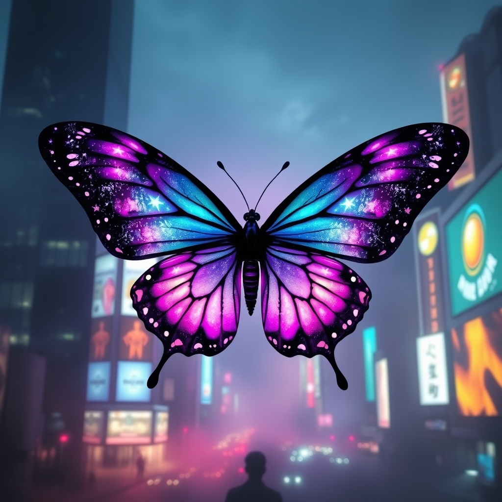 عکس یک پروانه با بال های ستاره ای و گهگشانی2