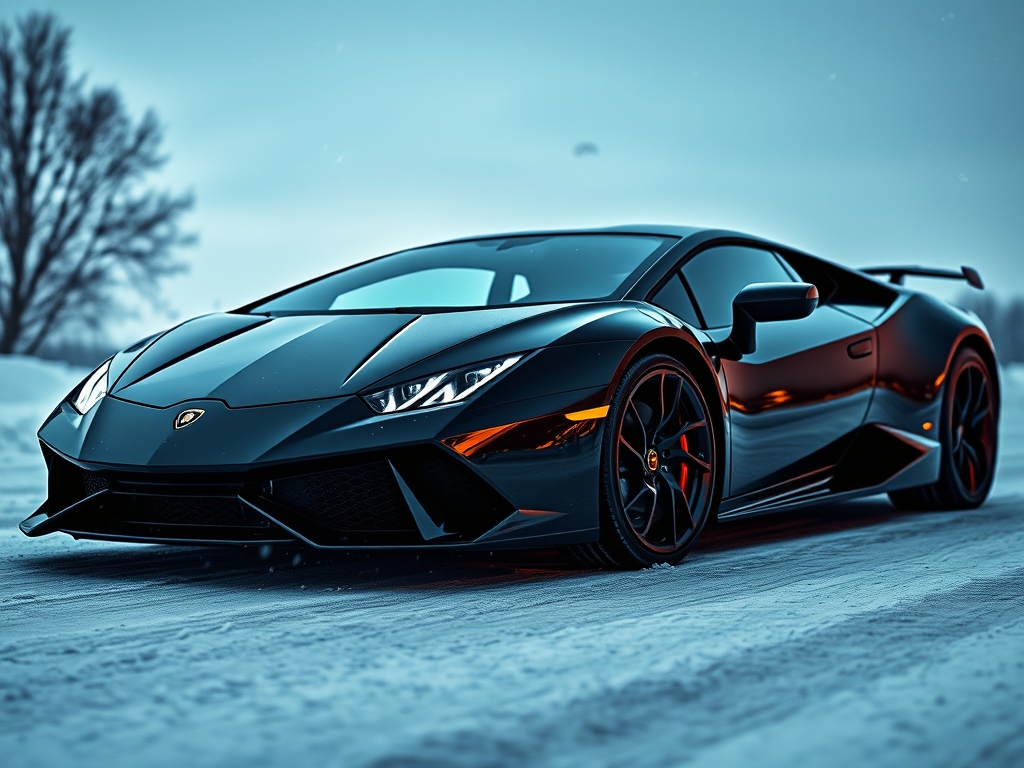 یک ماشین لامبور گینی مشکی خیلی شیک با هوای سرد زمستانی و برف ماشین خیلی شک جلوه داده شه و زیبا باسه خفن هم باشه 15
