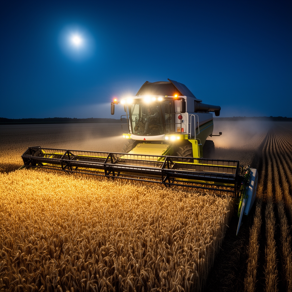 کمباین وزمین گندم درشب 3