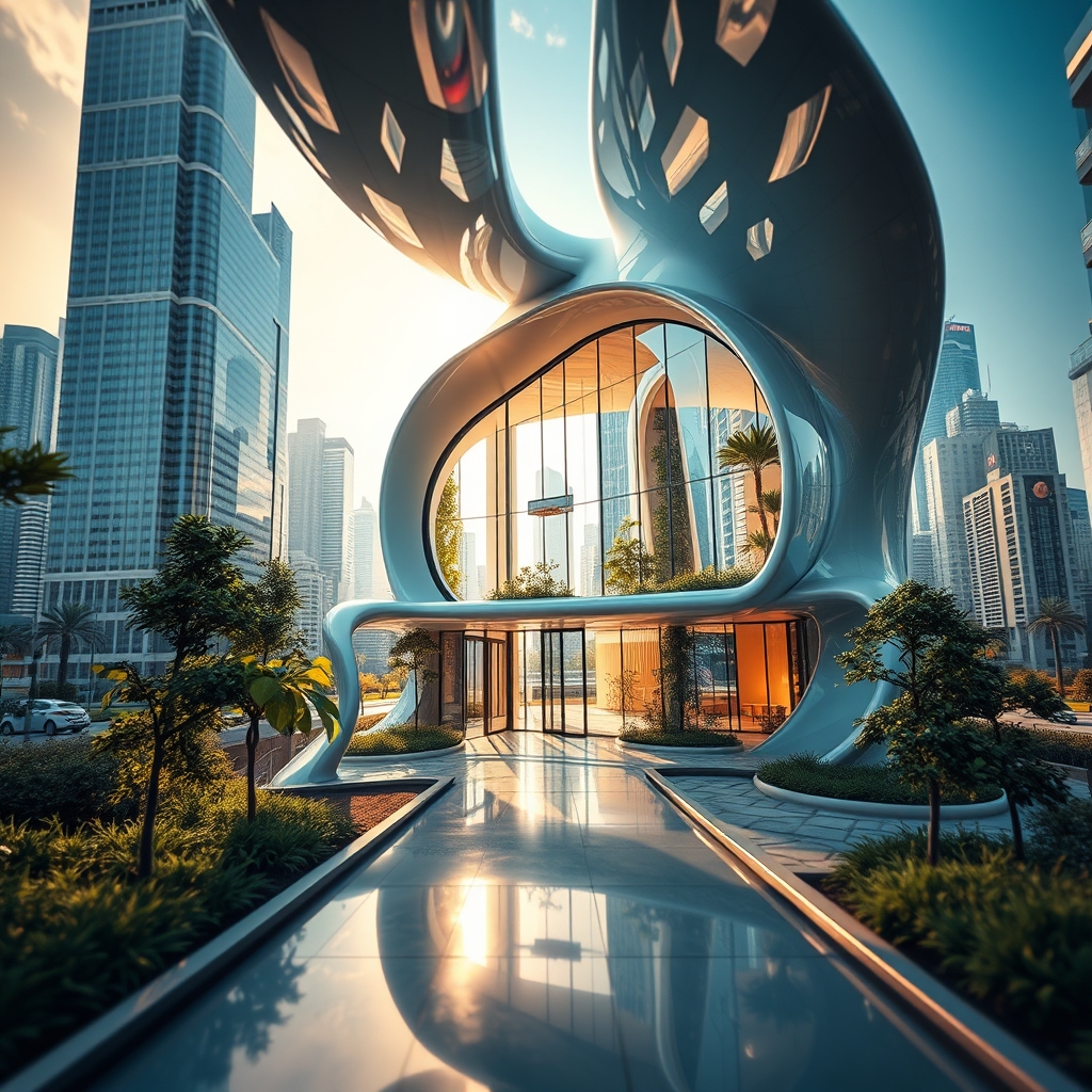 یک خانه آینده نگر در شهر با نور های انعکاس یافته 13