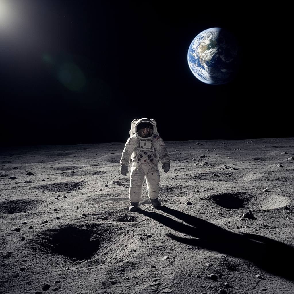 عکس یک فضا نورد که دی روی ماه قدم میزند0