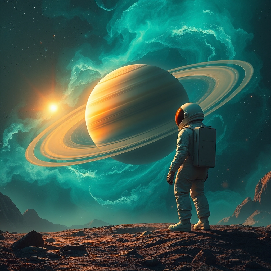 یک فضانورد در کنار زحل15