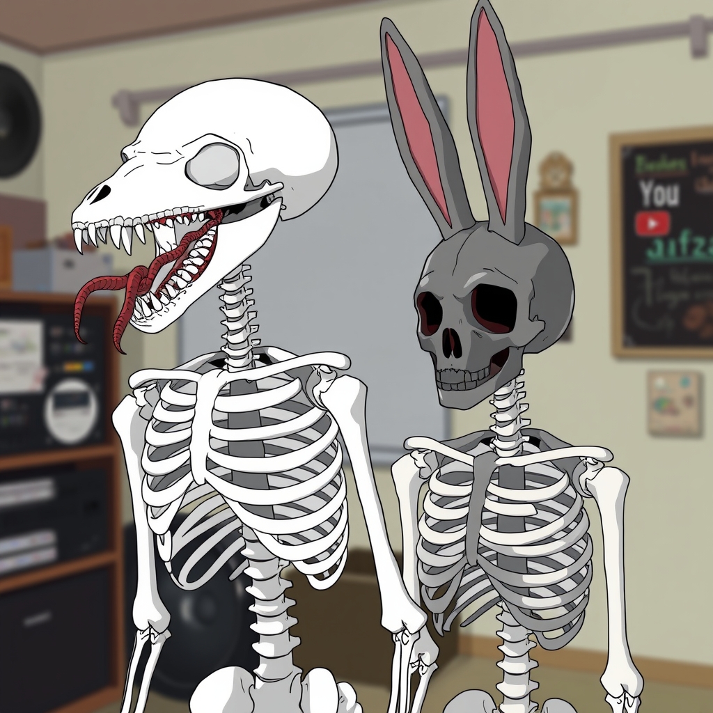 دو اسکلت یکی با جمجمه مار و یکی دیگه با جمجمه خرگوش در استودیو یوتوبری 21