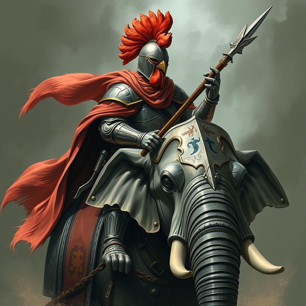 شوالیه صورت خروس سوار فیل جنگی1