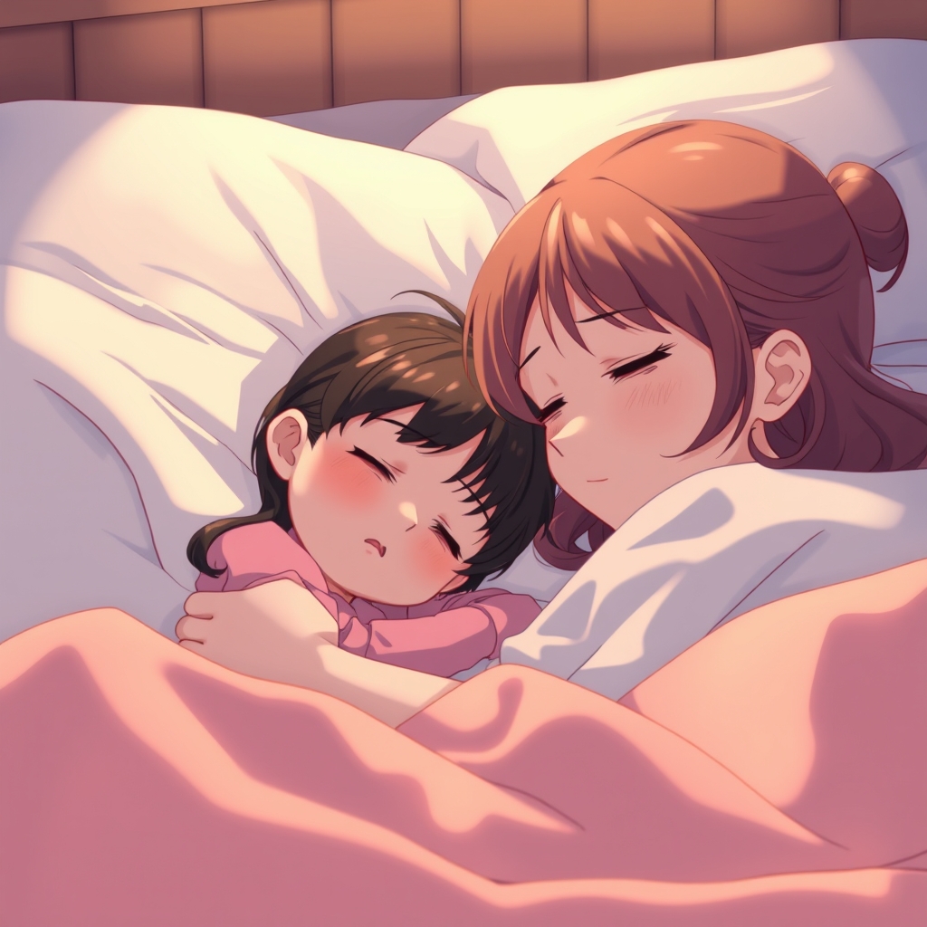 دختر کوچولویی که در تختش خوابیده و مادرش آن را می خواباند19