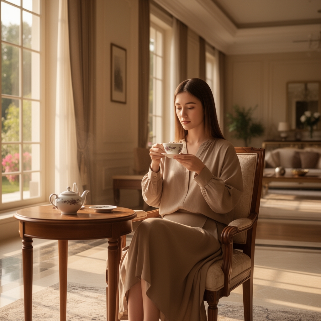 دختر لباس شومیز دامن در حال چایی خوردن در ویحویه کو خونه ویلایی دختره مو صاف داشته باشه و ۲۱ سالش باشه2