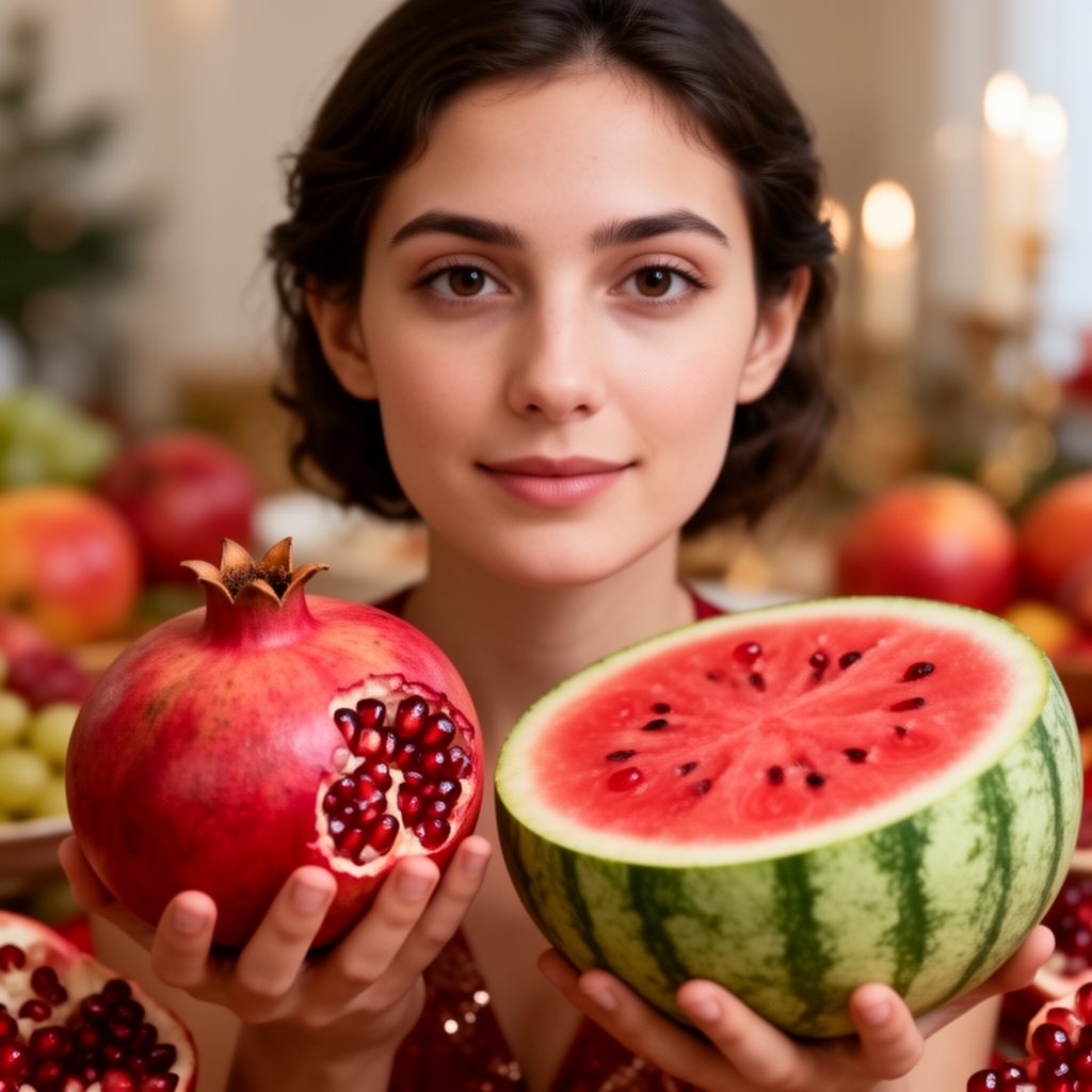 چهره خودمو بزار شخص دیگه یلدایی میوه انار و هندوانه 5