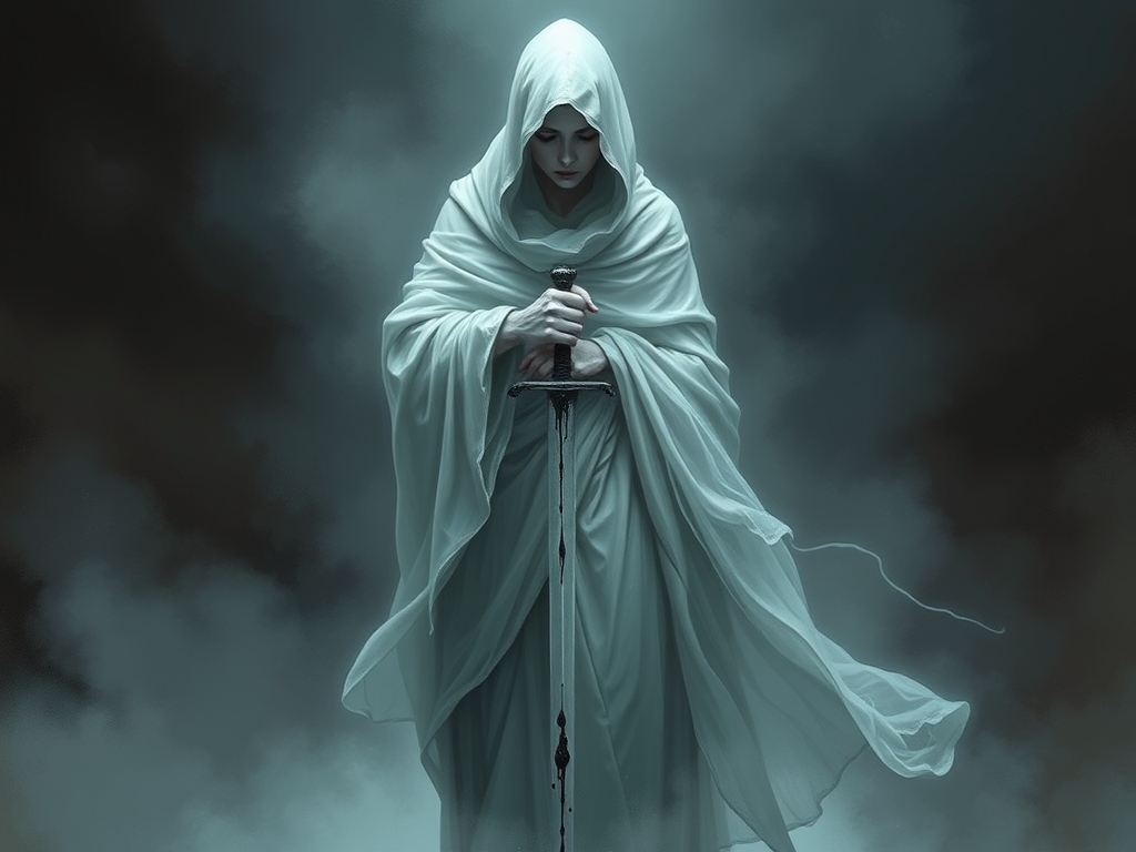 یک شبح مرموز که در دستش شمشیری را روبه پایین گرفته و از آن خون می چکد 5