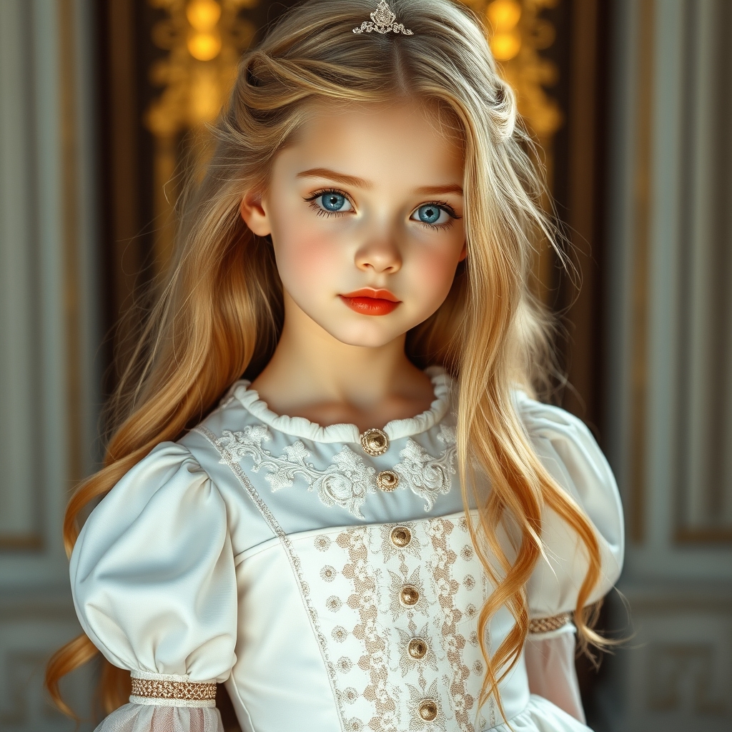 زیباترین دختر در جهان حتی در رویایی که شکوه خدا را داشته باشد که نظیر آن در دنیا نباشد با لباس پفی سلطنتی آستین پفی پرانسسی و چشم های ابی موهای طلایی براق بلند و صورت سفید وگونه قرمز با لبانی سرخ 5