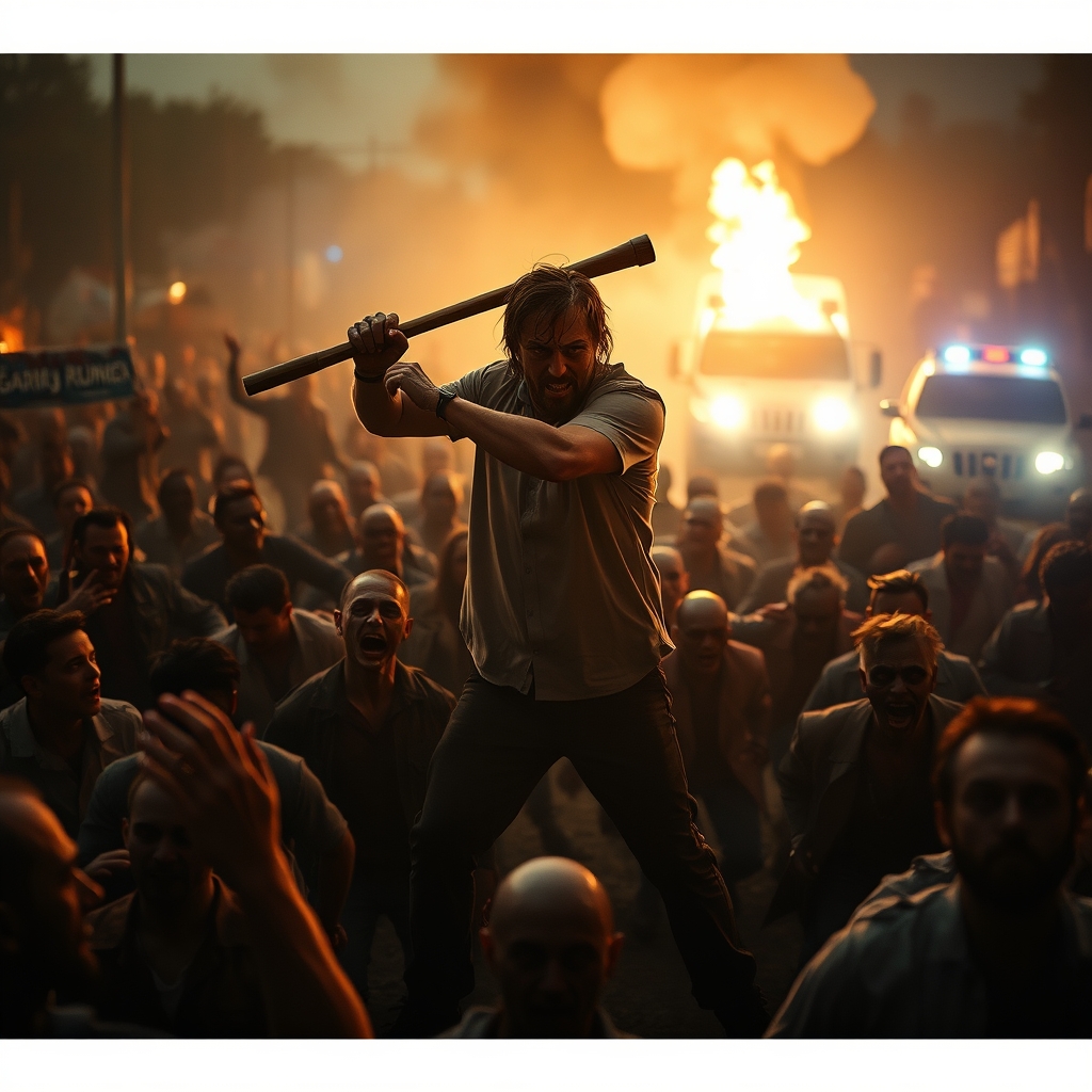 آخر زمان زامبی شده است مردم در حال فرار هستند ولی یک آدم فرار نکرده است و درحال کوبیدن چوب در سر زامبی است و زامبی رو میکشد کیفیت بالا5