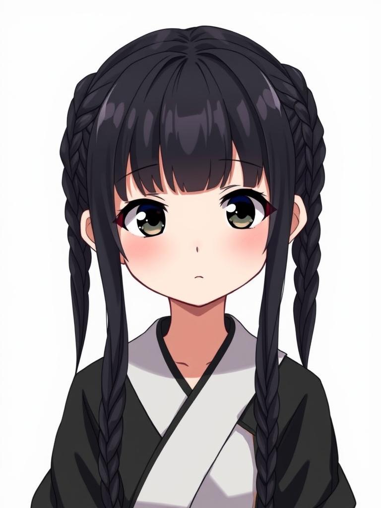 دختری با موهای سیاه پرچلاقی مشکی خرگوشی دوتایی بافته پایین و چتری‌های مشکی صورت سفید چشم مشکی ابروی مشکی صورت روشن قد کمی کوتاه یک دست لباس مشکی و سفید پوشیده مشکی مشکی مشکی و سفید16