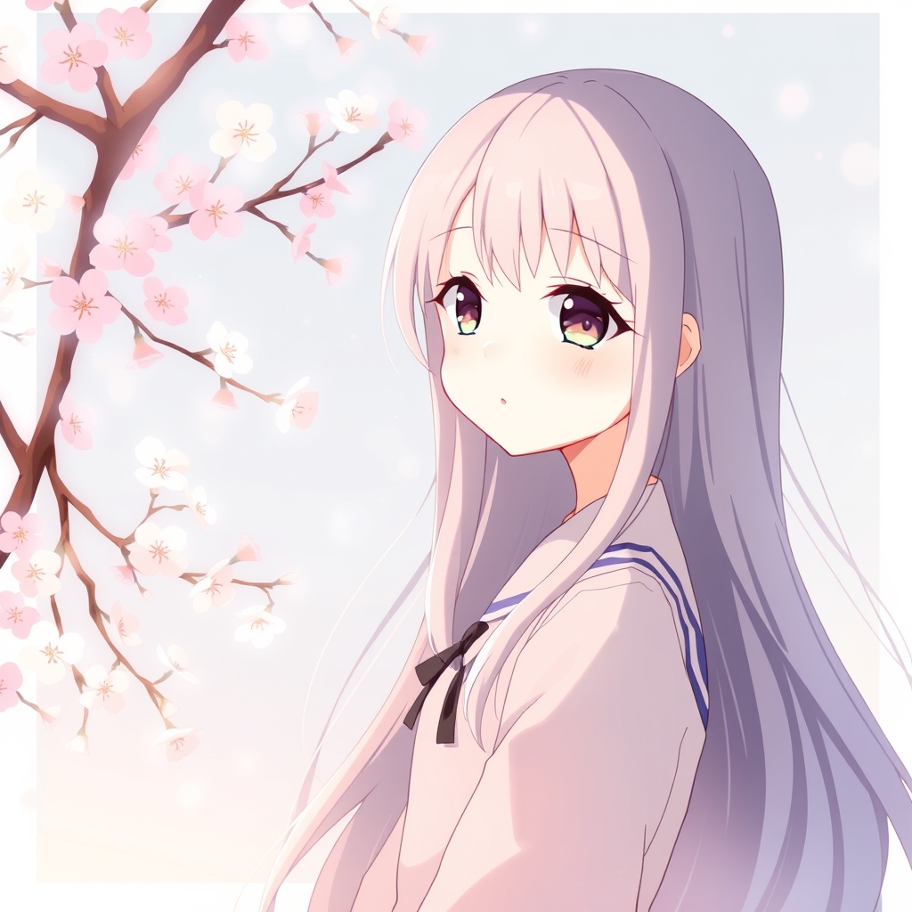 دختری کنار درخت شکوفه و موهای بلند پریشان14