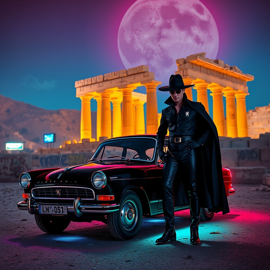 زورو با ماشین پژو 504 پس زمینه تخت جمشید 15