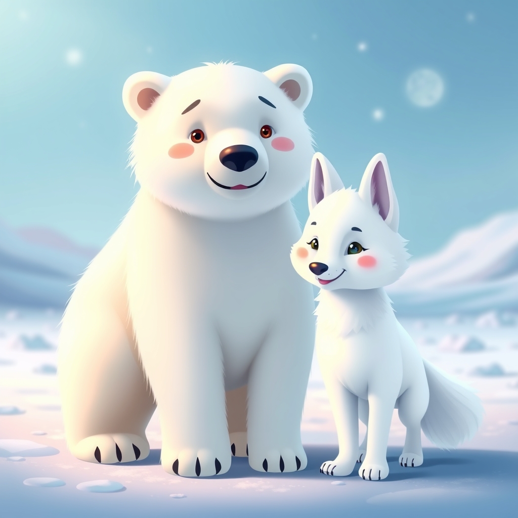 یه خرس قطبی خیلی ناز و گوگولی و کیوت در کنار یک سگ قطبی خیلی خوشگل و بامزه و کیوت در کنار یک روباه سفید خیلی خوشگل و بامزه و ناز و کیوت در یک نمای قطبی18