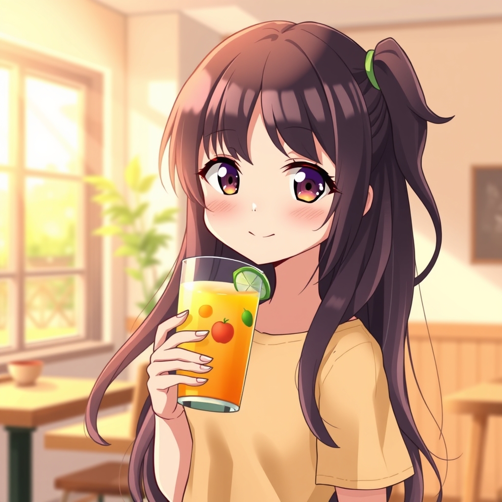 یک دختر که آب میوه در دست داره 1