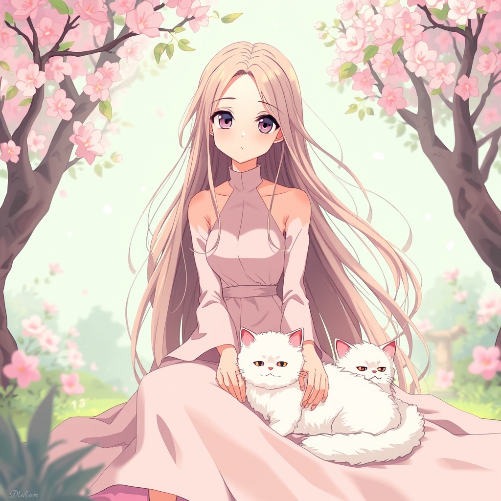 یک دختر بایه گربه سفید کنارش دختر حدود هفده سالشه و مو های بلندی دارد و یک گربه سفید پشمالو10