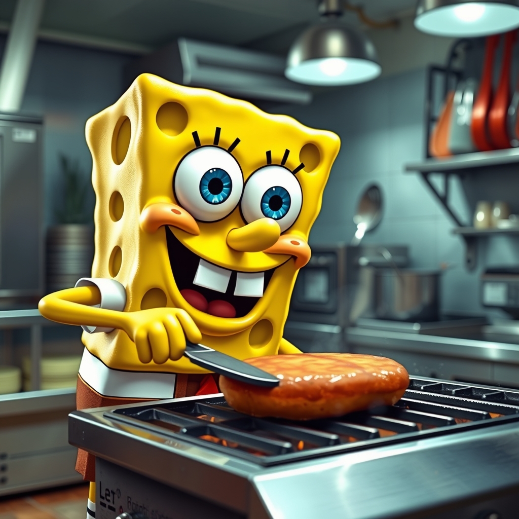باب اسفنجی در حال پختن همبرگر5