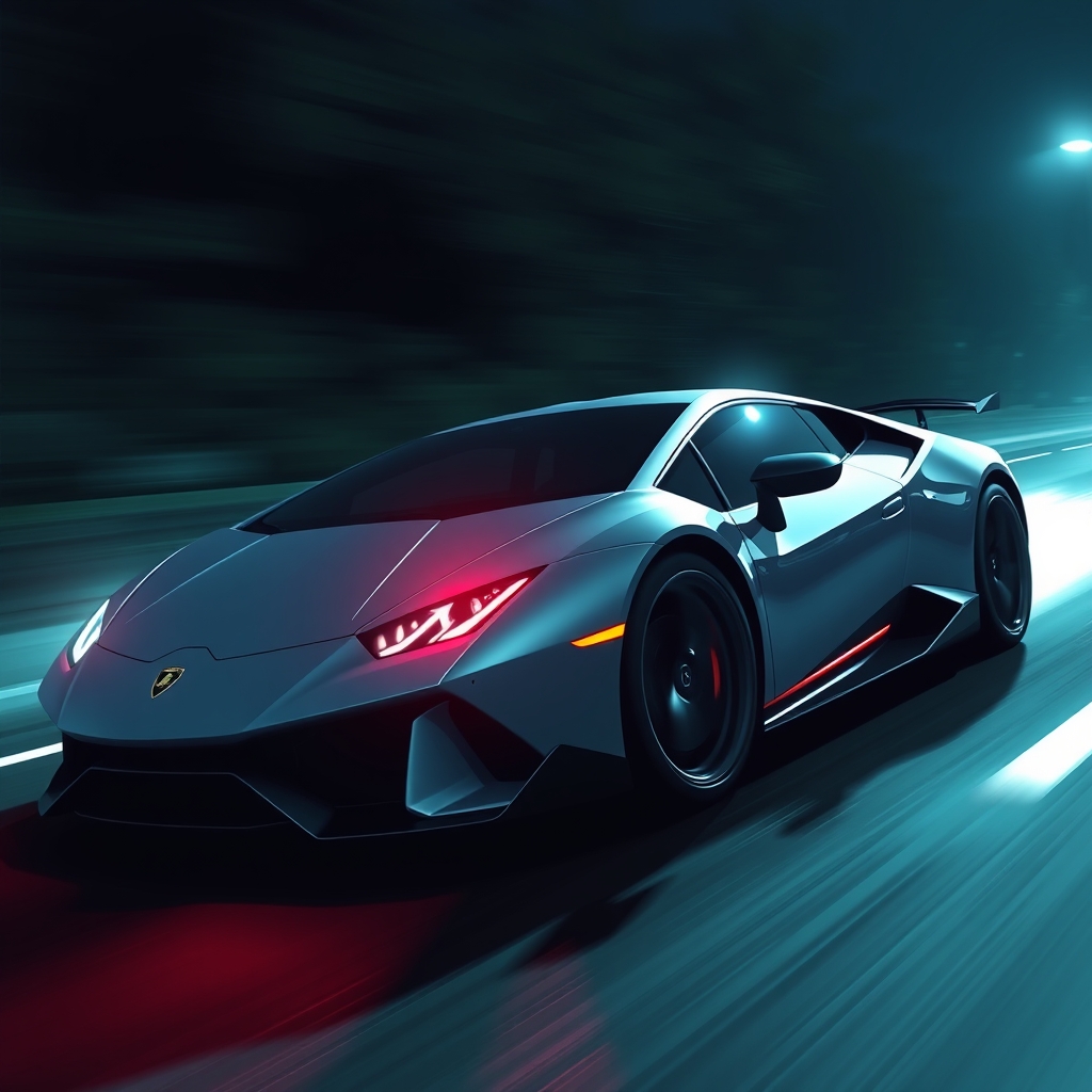 یک ماشین لامبورگینی جدید باشه وهوا شب باشه ودرحاله حرکت کنه وچراغ هاشم روشن باشه
19