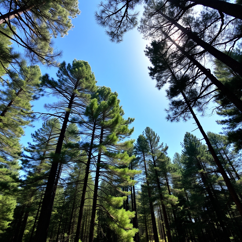 جنگلی پر از درختان درختان کاج و آسمان آبی و زیبا17