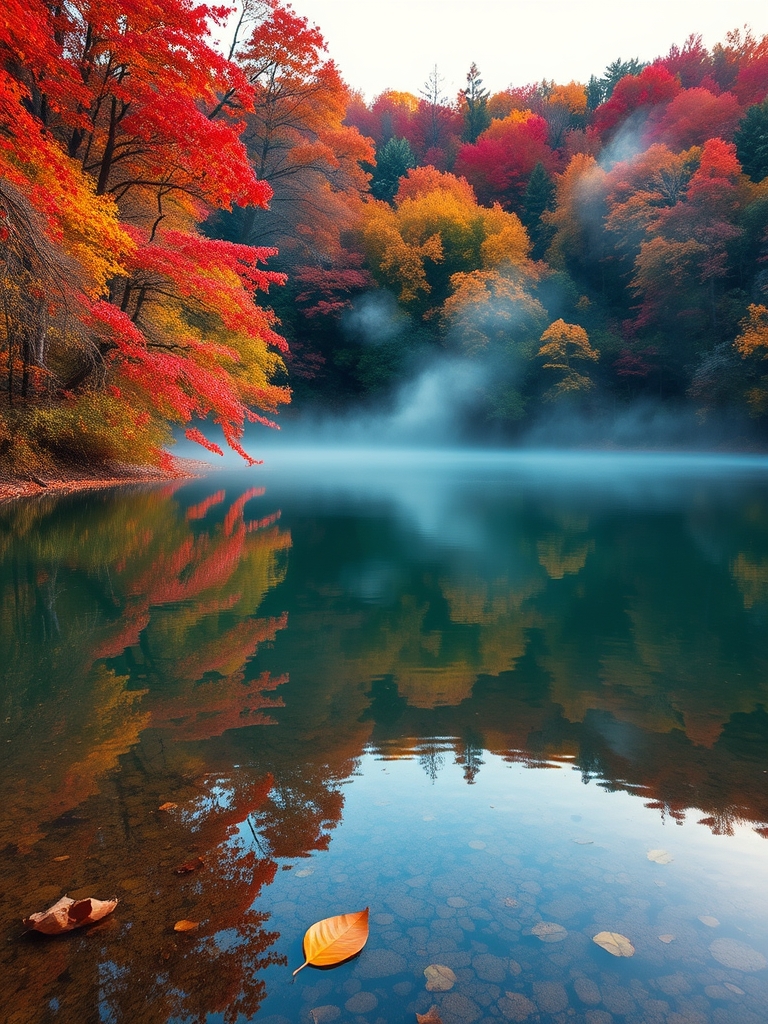 یه عکس از یه پاییز زیبا در یه دریاچه زیبا و طبیعی بساز10