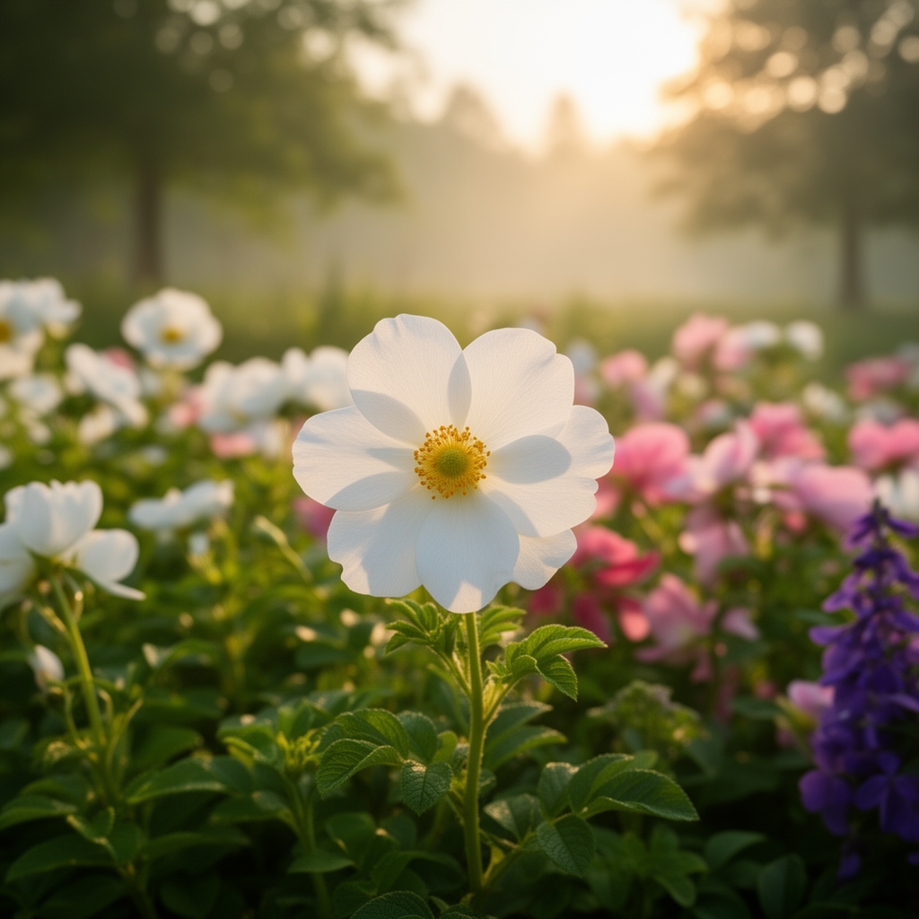 گلی زیبا که درمیان گل های دیگر است به رنگ سفید که وسط ان زرد است با طبیعتی زیبا..... 3