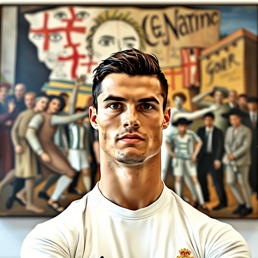 رونالدو رو به دوربین با ژست خاص خود در صفحه ی نقاشی معروف پیکاسو
15