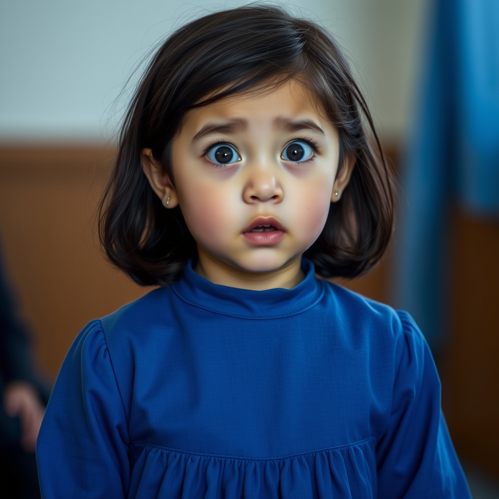 دخترکی متعجب با لباس ابی رنگ و مو های مشکی6