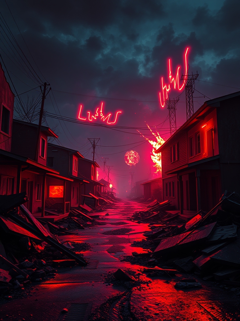 یک عکس برای پس زمینه گوشیم از بازی کالاف دیوتی موبایل باب زمینه خونه‌های خراب شده و در حال جنگ و از رنگ های قرمز و مشکی زیاد استفاده شده باشه 3