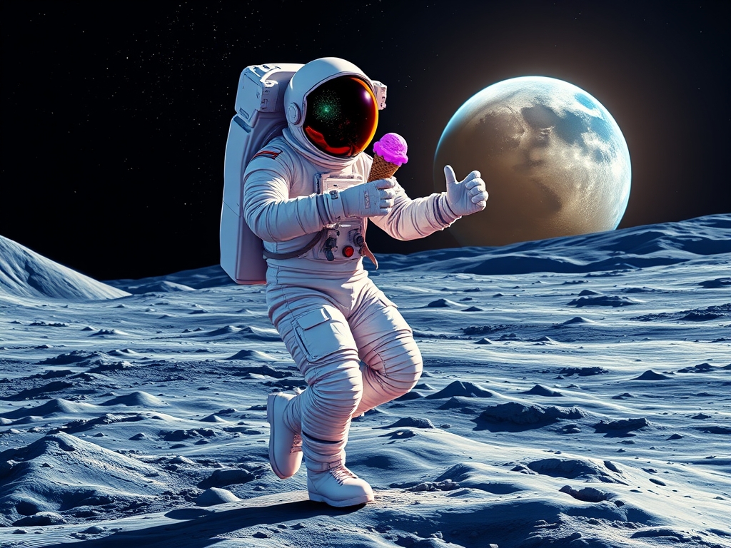 عکس از فضانورد در فضا روی کره ماه مشغول رقصیدن و بستنی خوردن8