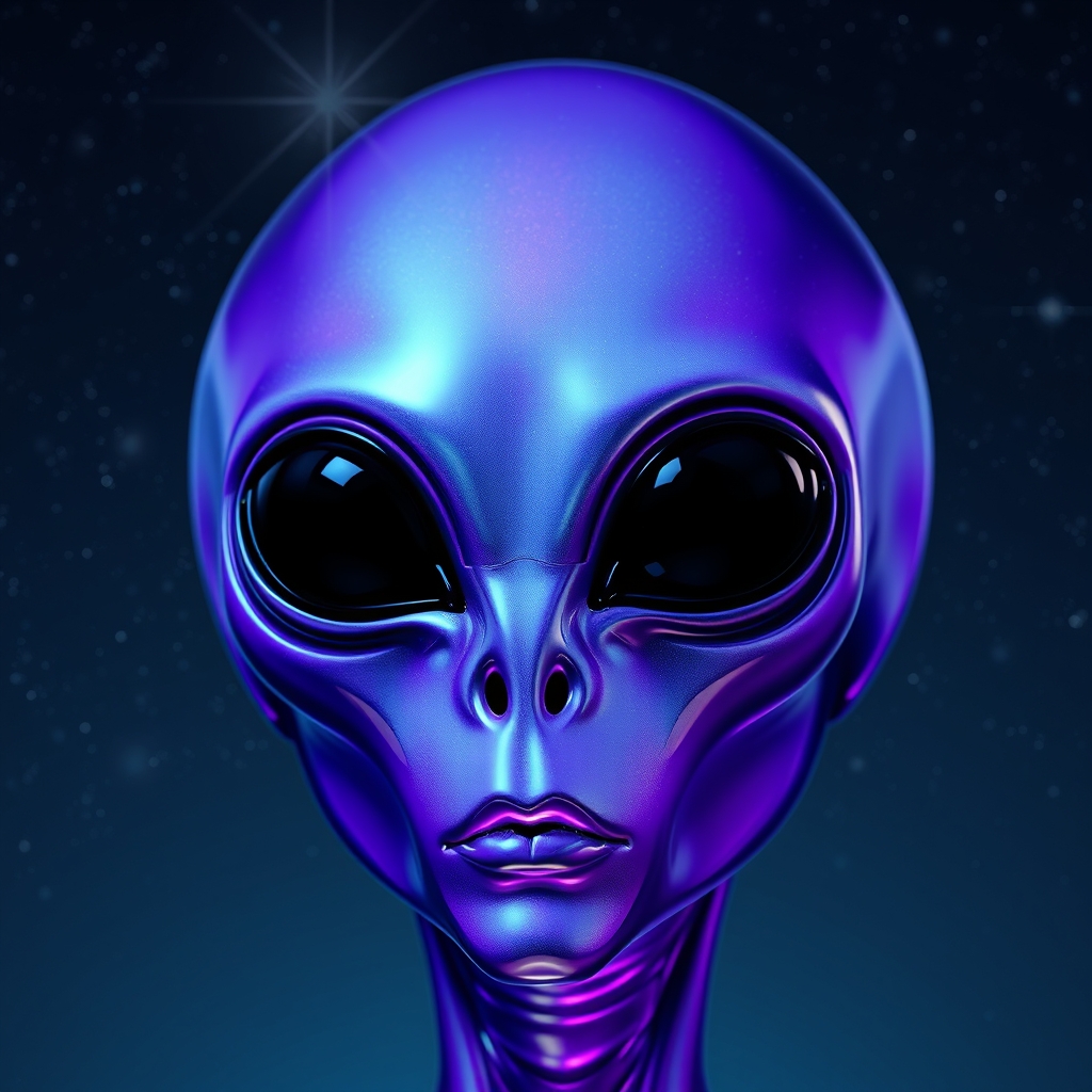 چهره‌ی موجود بیگانه، از جنس فلز شفاف و انعکاسی بود که در زیر نور ستارگان می‌درخشید. چشمانش همچون دو کره‌ی سیاه بی‌پایان بودند، بی‌حس و بی‌تعبیر، اما در آن‌ها چیزی مرموز و فرازمینی نهفته بود. بینی نداشت، تنها یک شکاف باریک که به آرامی درخشان می‌شد. دهانش مثل یک خط نازک و بی‌صدا بود که گویی از هیچ جایی به دیگری وصل نمی‌شد. پوستش مایل به بنفش و شبیه به پارچه‌ای نرم و جادویی بود که همیشه در حال تغییر رنگ بود.6