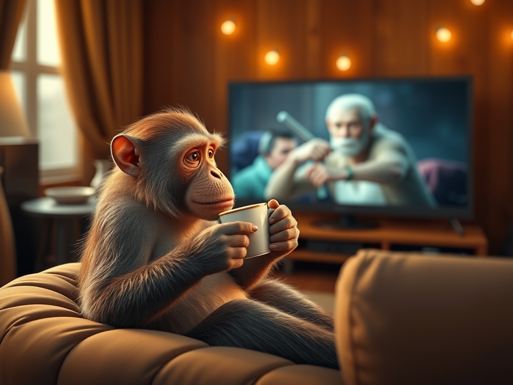 عکس یک میمون که در حال فیلم دیدن چایی مخوره4