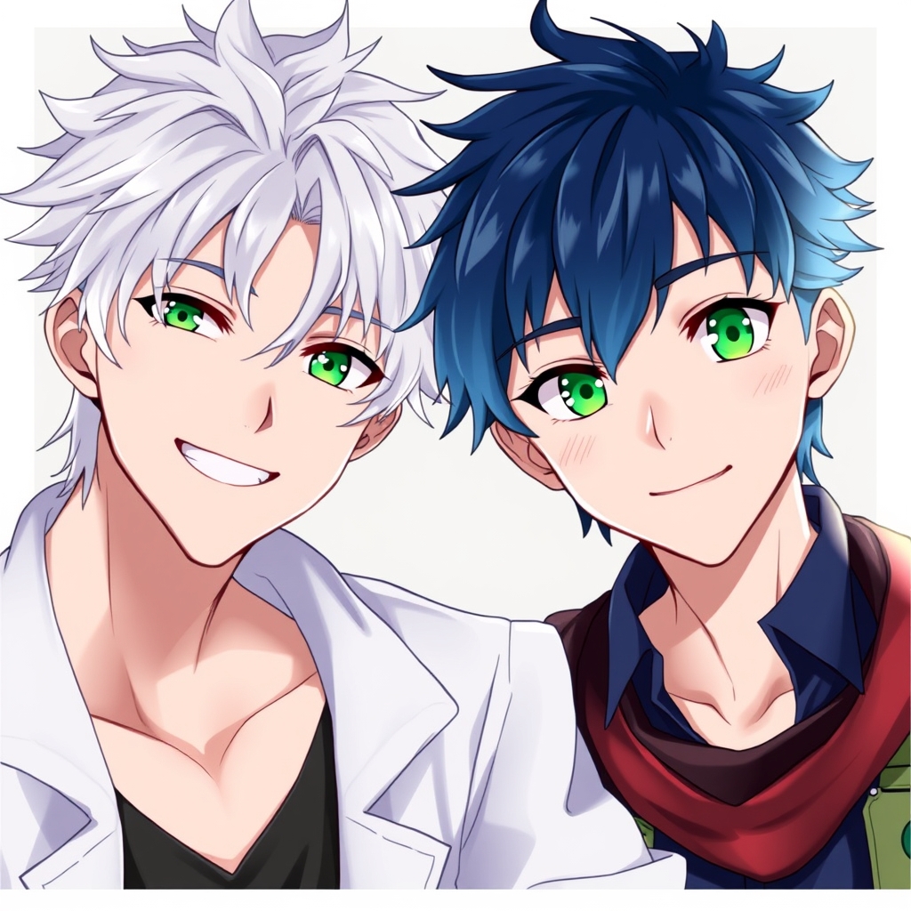 مرد های جذاب و شاد با مو های سفید و چشمان سبز روشن
با یه پسر با مو های ابی تیره و چشمانی با رنگ سبزی پر رنگ با نگاهی مهربان 8