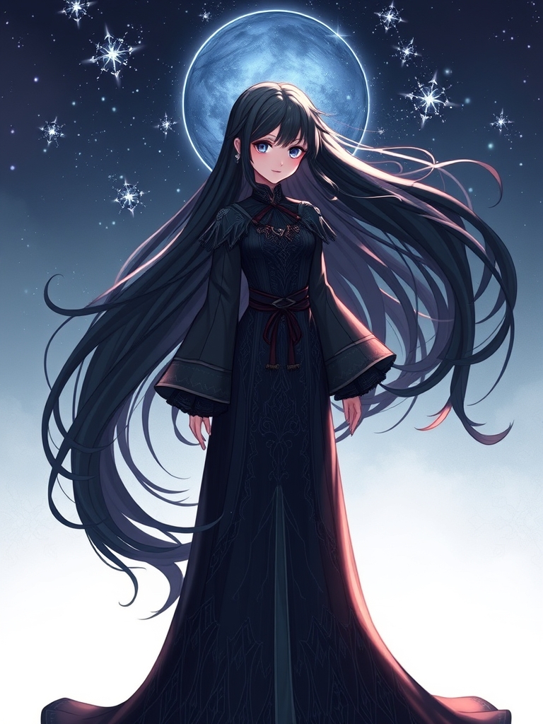 دختری با مو های بلند سیاه و چشمانی که آسمان شب ا در خود قرار میدهند و لباسی که مانند لباس ملکه شب است 17