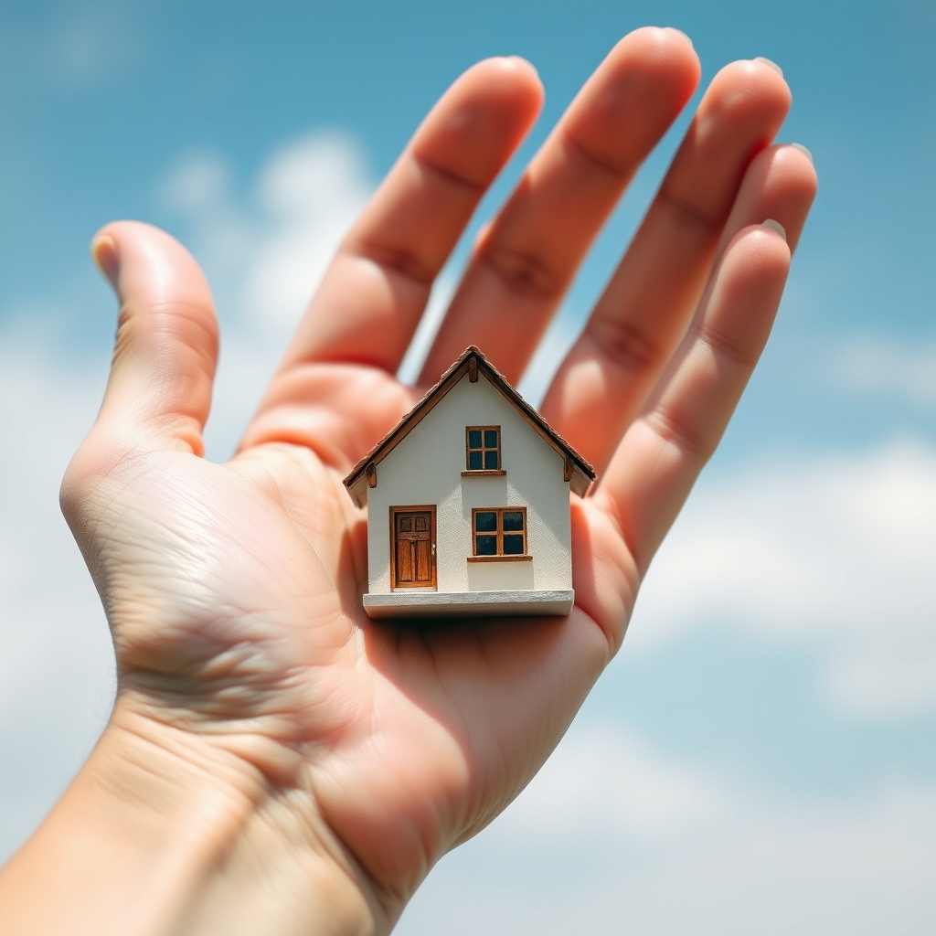 یک دست که رو به آسمان است و یک خونه در دستش1