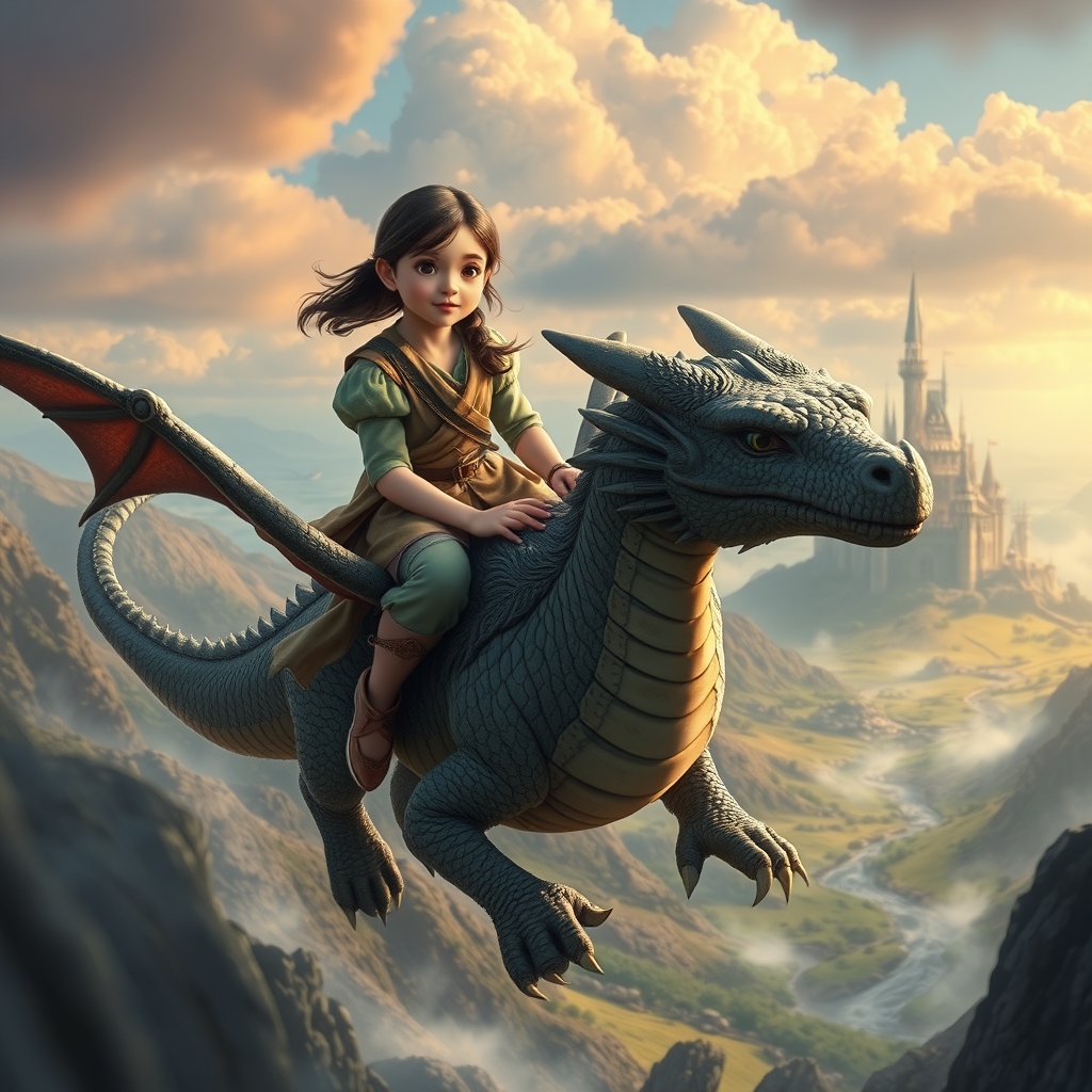 یه دختر سوار  یه اژدها ی  خوشگل شده و داره بالای دره اژدهایان پرواز میکنه و یه قصر رویایی جلوش هست11