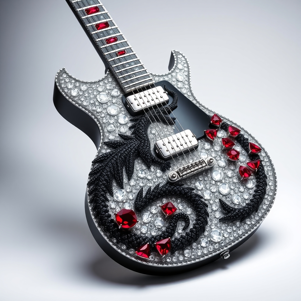 یک گیتار از جنس الماس با طرح اژدهای مشکی و تیکه های یاقوت قرمز6